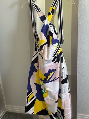 Karen Millen Bold Floral Midi Dress in Yellow, Blue & Pink